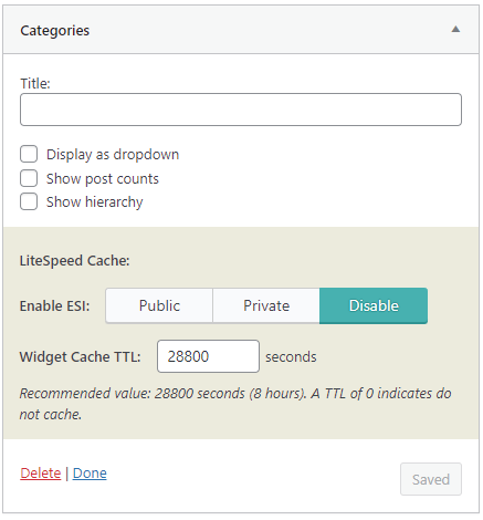 ESI Classic Widgets with LiteSpeed Cache