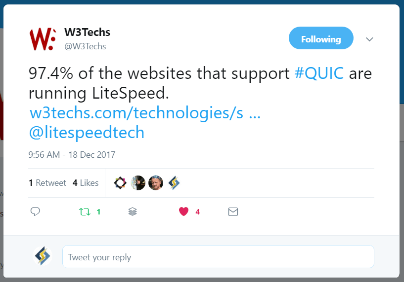LiteSpeed Powers Most QUIC Sites Tweet via W3Techs