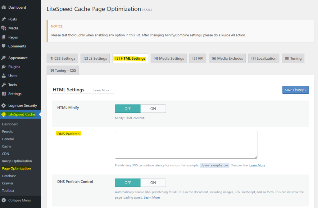 DNS Prefetch with LiteSpeed