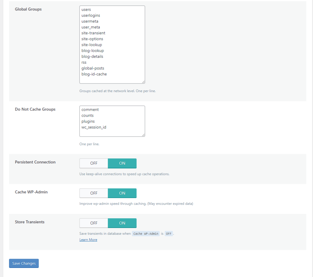 LSCache Object Cache Settings