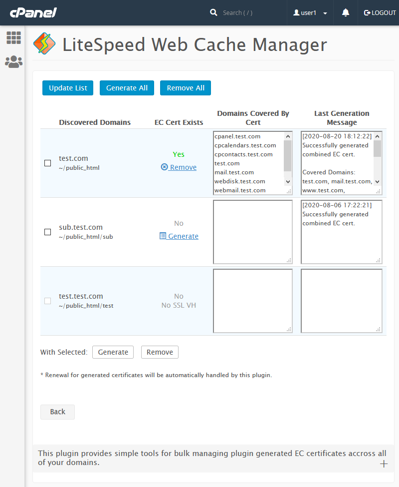 ECC SSL Generation in LiteSpeed Web Cache Manager