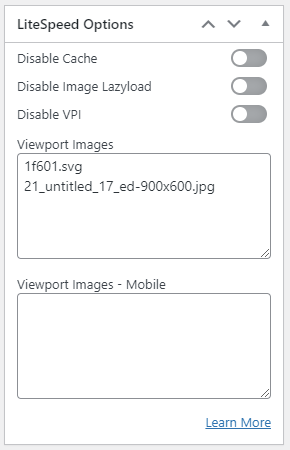 LiteSpeed Metabox in WordPress Editor