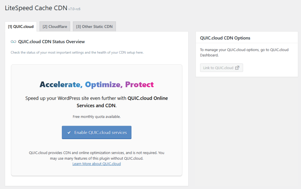 Enable QUIC.cloud services