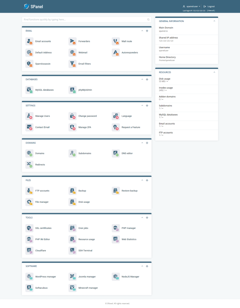 SPanel LiteSpeed Web Server user interface