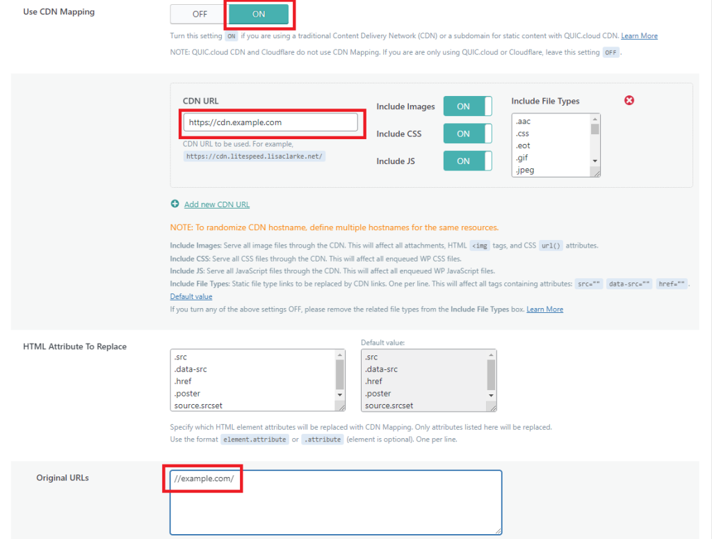 LiteSpeed Cache CDN Settings
